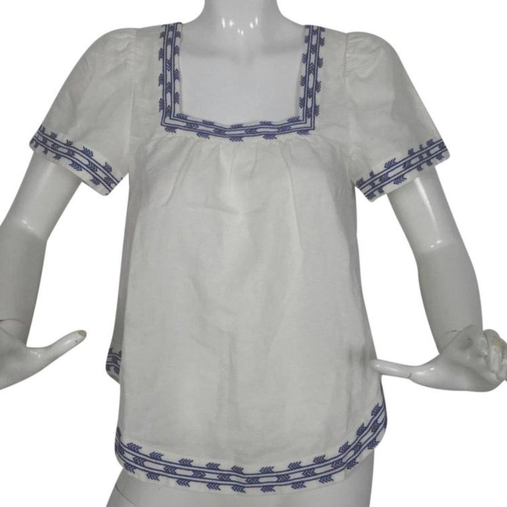 MADEWELL Peasant Embroidered Linen Top-TAGS ON